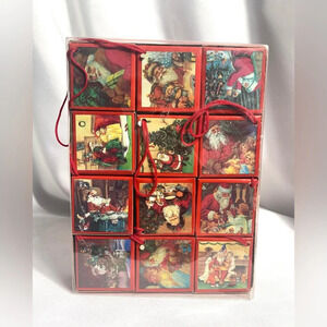 Magic Silk Vintage Cube Christmas Print Ornaments Set of 12 Lightweight Paper